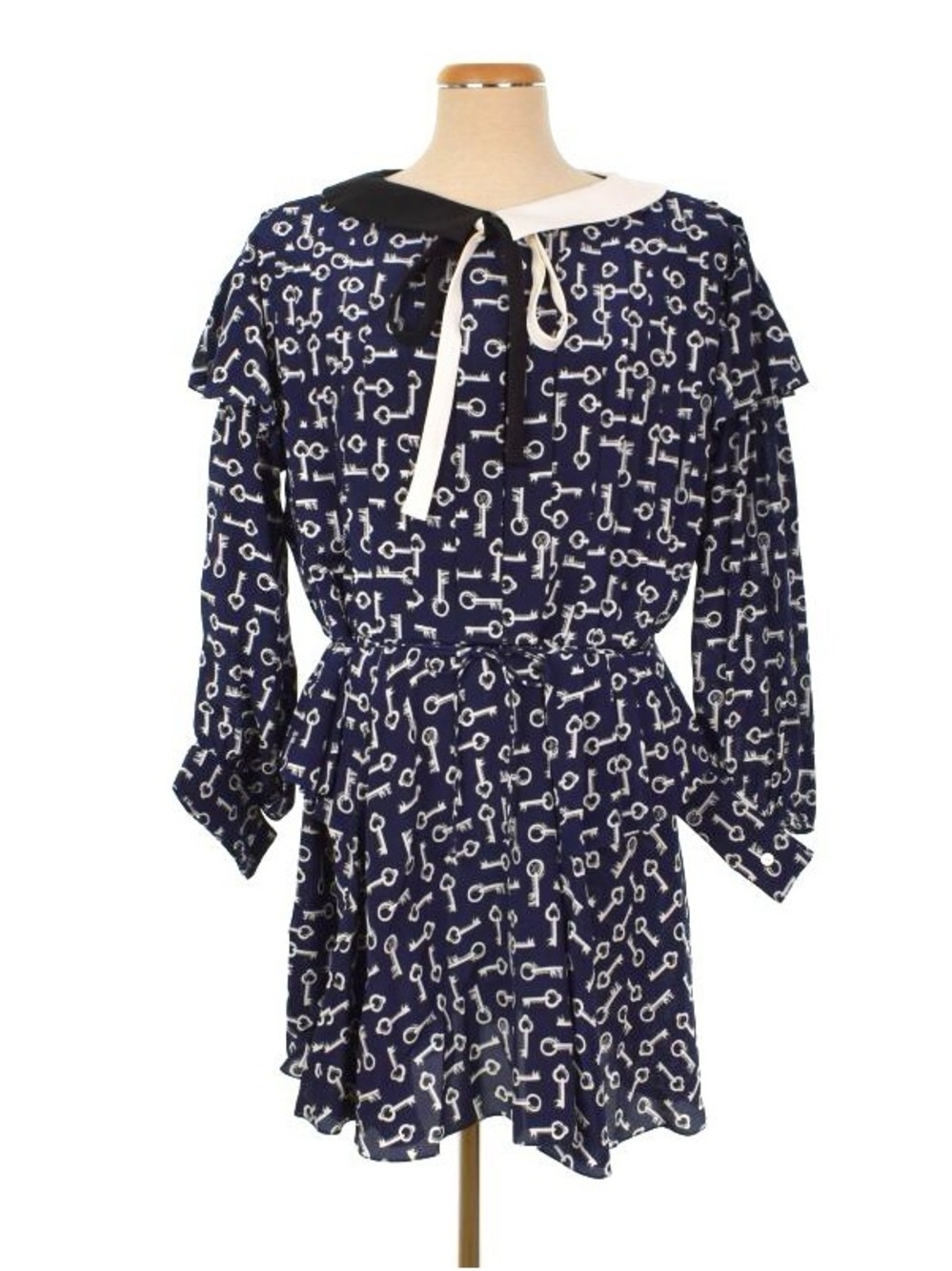 Louis Vuitton Navy and White Key-Print Sailor Collar Kids Dress